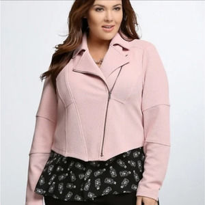 Torrid Moto Jacket Womens Size 2X Pink Knit Biker Long Sleeves Collared Full Zip